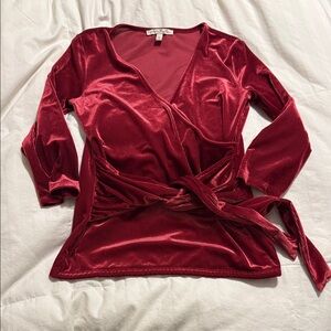 Express - Velvet Wrap Blouse in Deep Red - Small